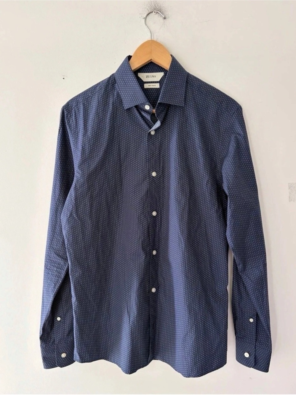 Zegna Soft Touch Men's Cotton Polka Dot Dress Shirt Size 40